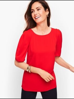 LOFT Red Half-Sleeve Crewneck Blouse